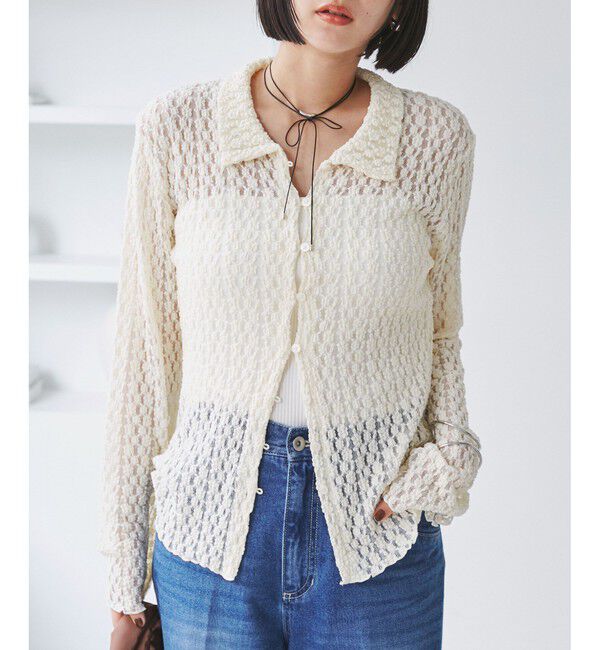 VIS「レースポロ襟カーディガン」|カーディガン|