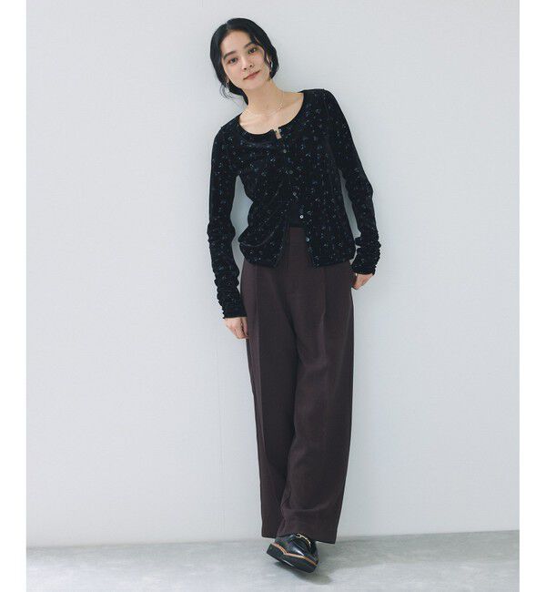 VIS「【2WAY】花柄＆無地アソート袖シャーリングベロアカーディガン」|カーディガン|