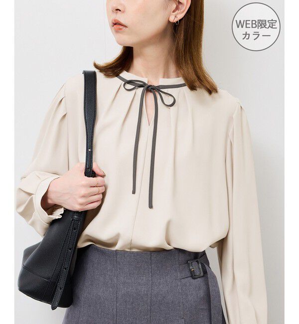 Rope&rsquo;Picnic「【前後2WAY】【WEB限定カラー】配色リボンブラウス/通勤対応」|シャツ・ブラウス|ベージュ系(29)