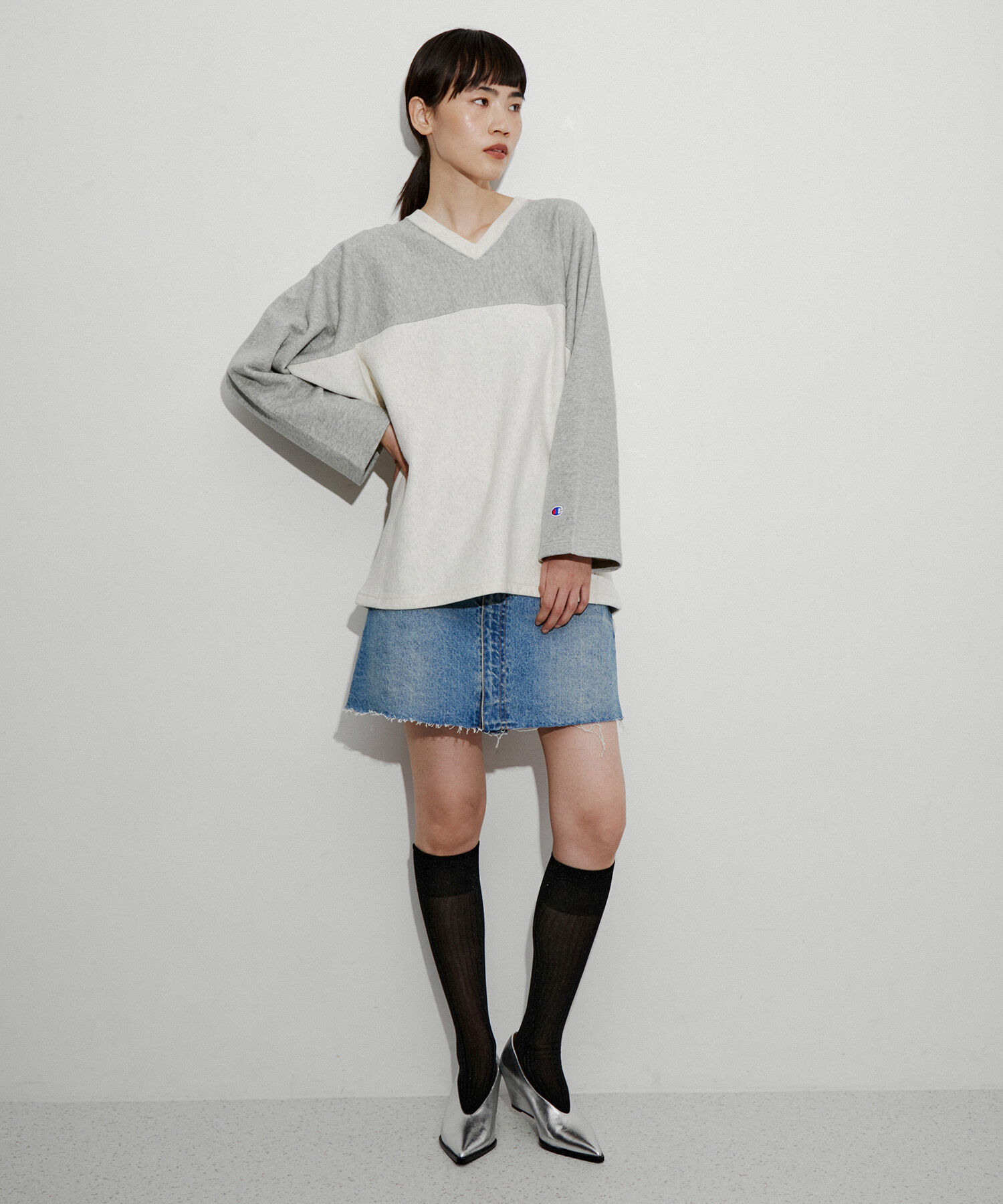 ADAM ET ROPE'「シャイニーリブハイソックス」|ソックス|