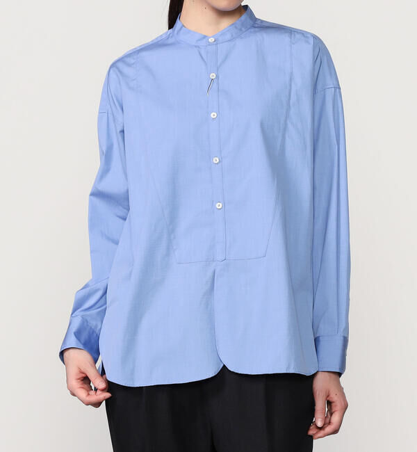  「TICCA | ノーカラー ビブヨークシャツ WOMEN」|シャツ・ブラウス|BLUE