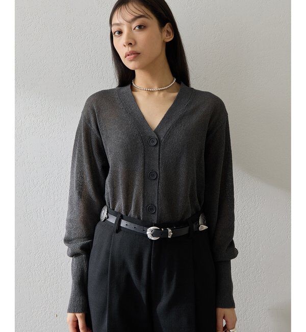  「Vネックペーパーヤーンカーディガン」|ニット・セーター|チャコールグレー