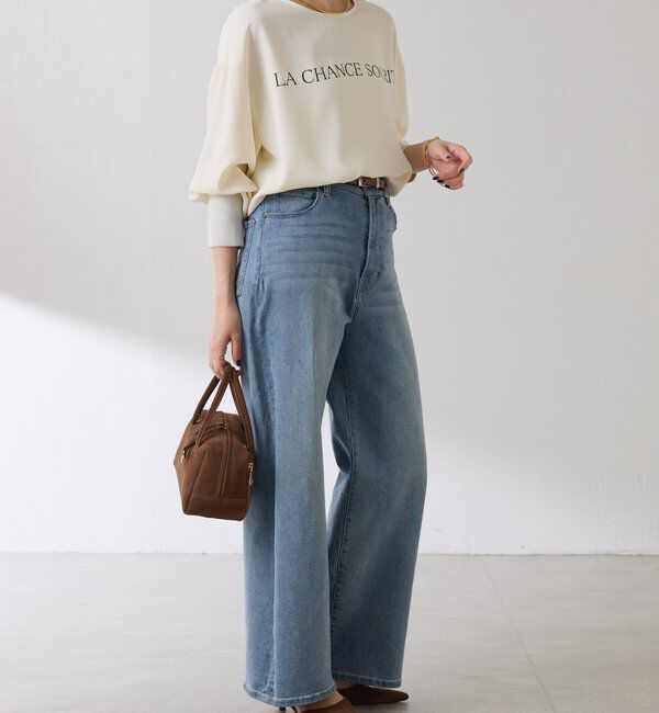  「袖ラメリブ2WAYロゴロンT」|Tシャツ・カットソー|