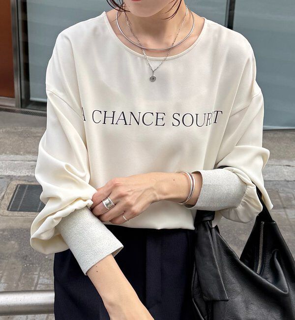  「袖ラメリブ2WAYロゴロンT」|Tシャツ・カットソー|