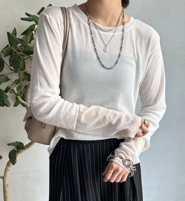  「【柔らかい着心地】袖シアーリブTEE」|Tシャツ・カットソー|