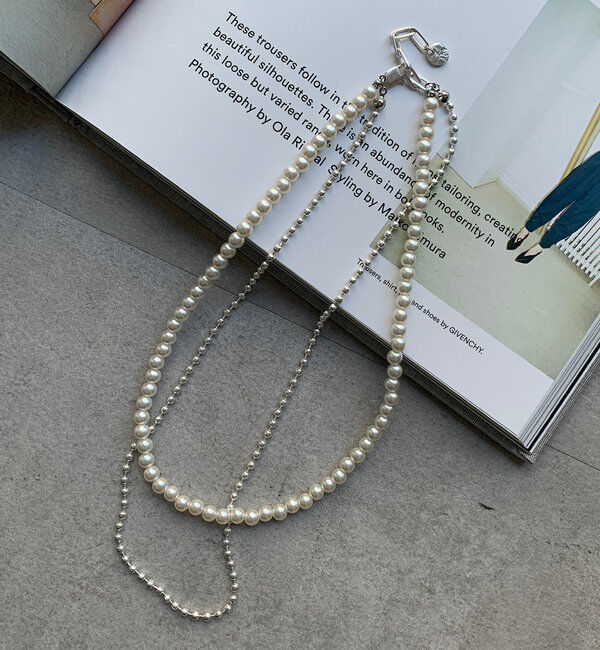  「パール&times;ボールチェーンネックレス」|ネックレス|