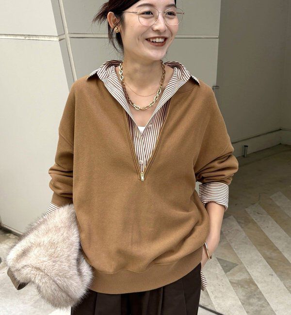  「【新色追加】【インフルエンサー OKOCHI企画】ハーフジップスウェット」|Tシャツ・カットソー|キャメル