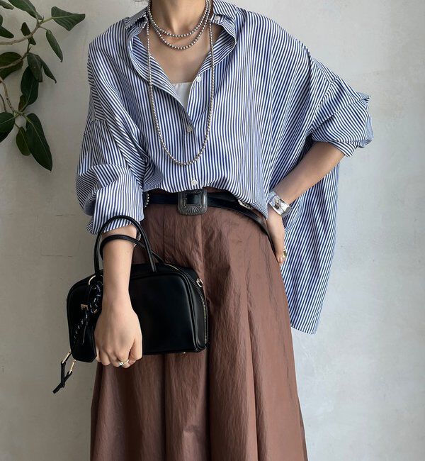  「ストライプポンチョブラウス」|シャツ・ブラウス|ブルー