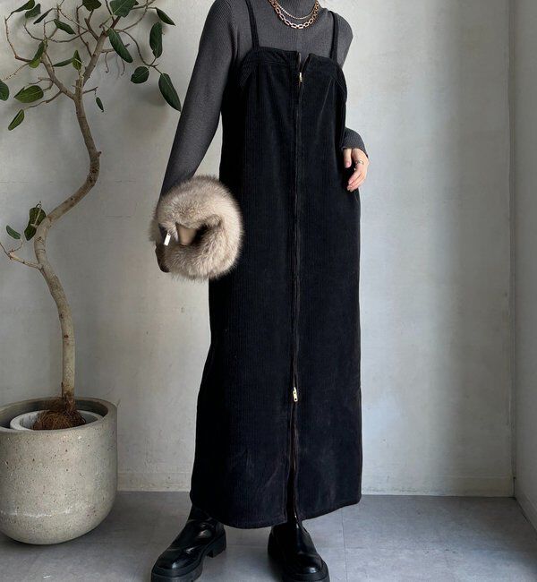  「【新色追加】コーデュロイジャンスカ」|ワンピース|チャコールグレー