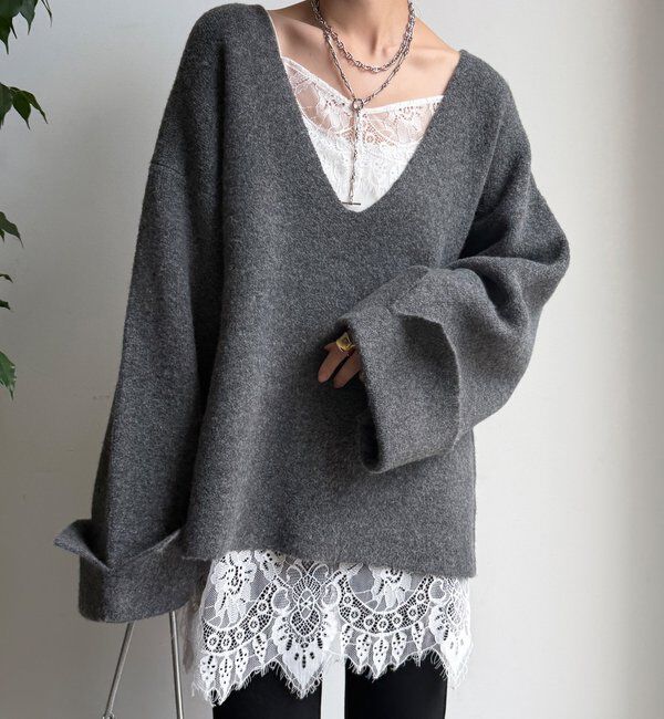  「【WEB限定】深Vワイドスリーブプルオーバー」|ニット・セーター|