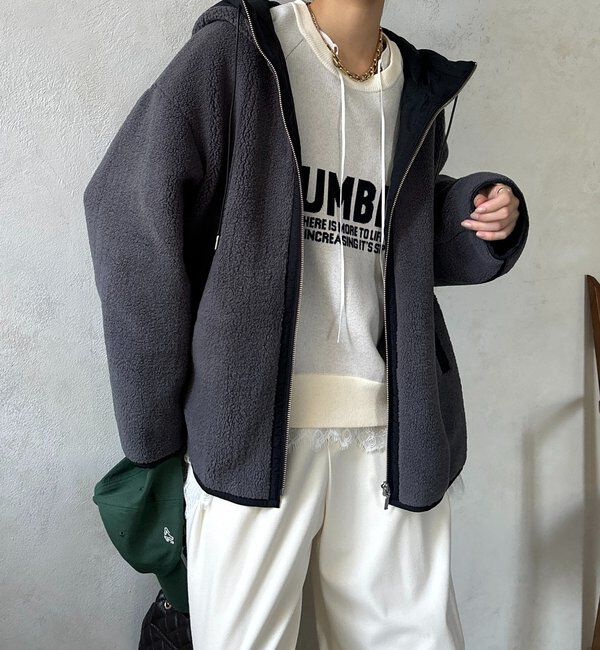  「ボア配色フーディーコート」|その他|