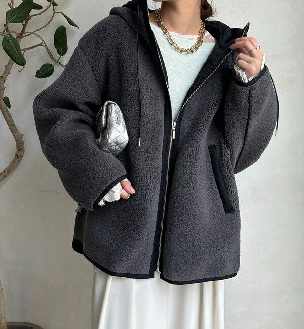  「ボア配色フーディーコート」|その他|