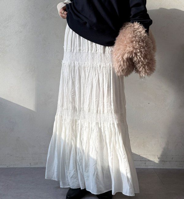  「レース切替ワッシャースカート」|スカート|