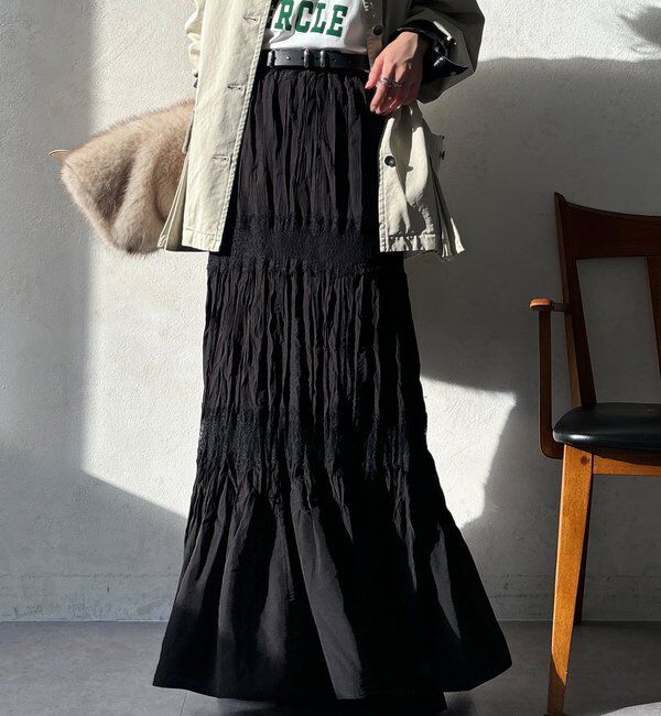  「レース切替ワッシャースカート」|スカート|