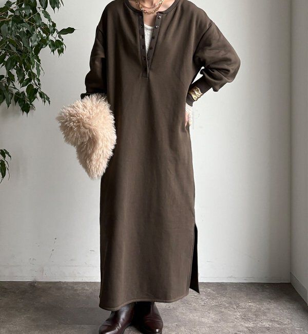  「裏毛裏起毛ヘンリーネックワンピース」|ワンピース|