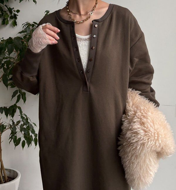  「裏毛裏起毛ヘンリーネックワンピース」|ワンピース|