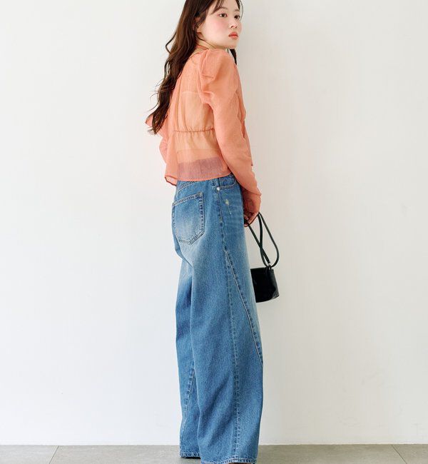  「【2サイズ展開/低身長サイズ/ウエスト調節可】カーブステッチデニム」|デニム|