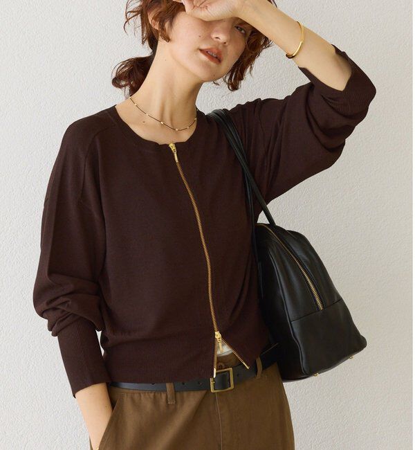  「【大人のこなれ感】ZIPニットカーディガン」|カーディガン|ブラウン