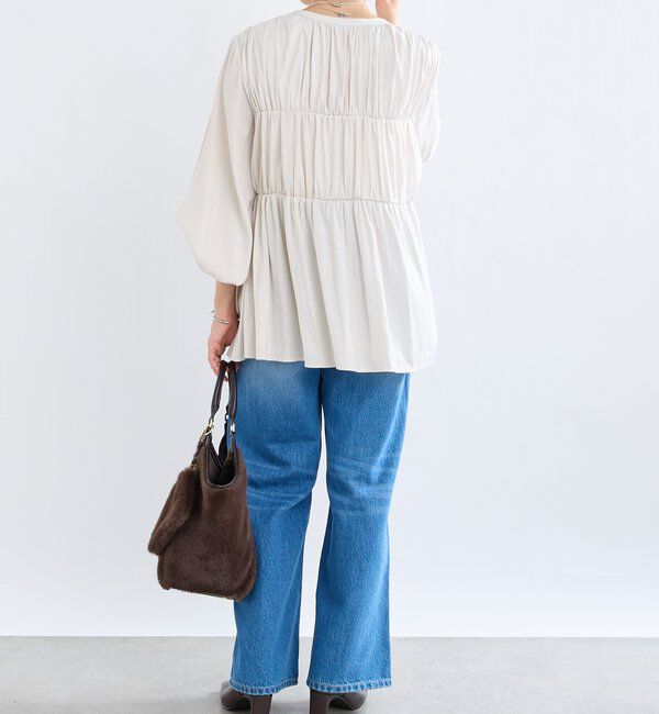  「【2WAY仕様】ギャザーストリングツイルブラウス」|シャツ・ブラウス|