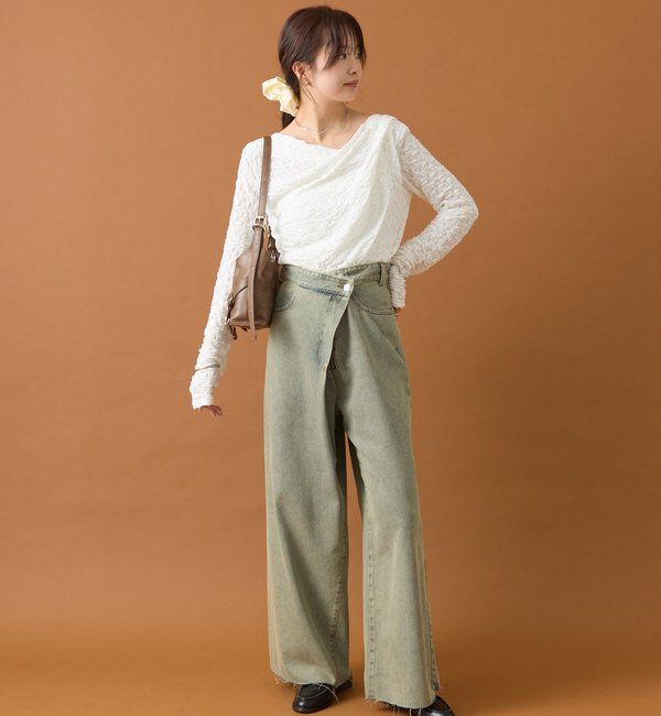  「レースオフショルロングTシャツ」|Tシャツ・カットソー|