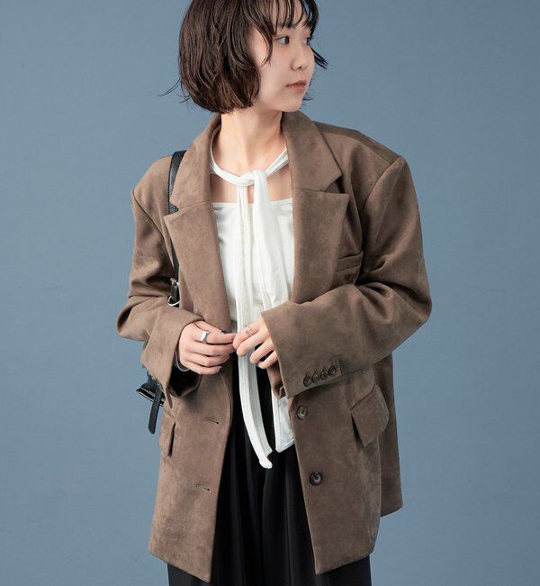  「フェイクスウェードジャケット」|テーラードジャケット|オリーブ