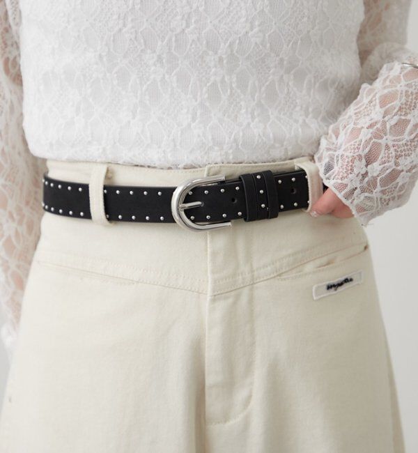  「ラインスタッズベルト」|ベルト|ブラック