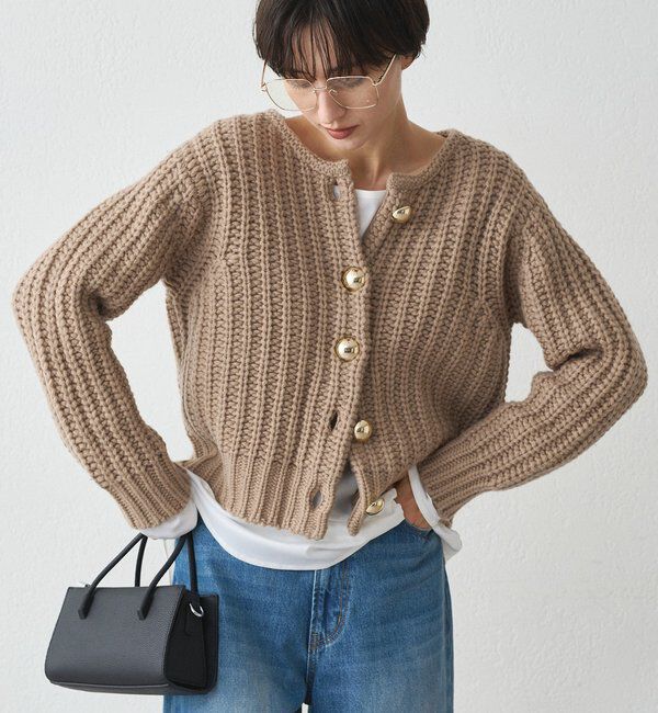  「ゴールドボタンニットカーデ」|ニット・セーター|