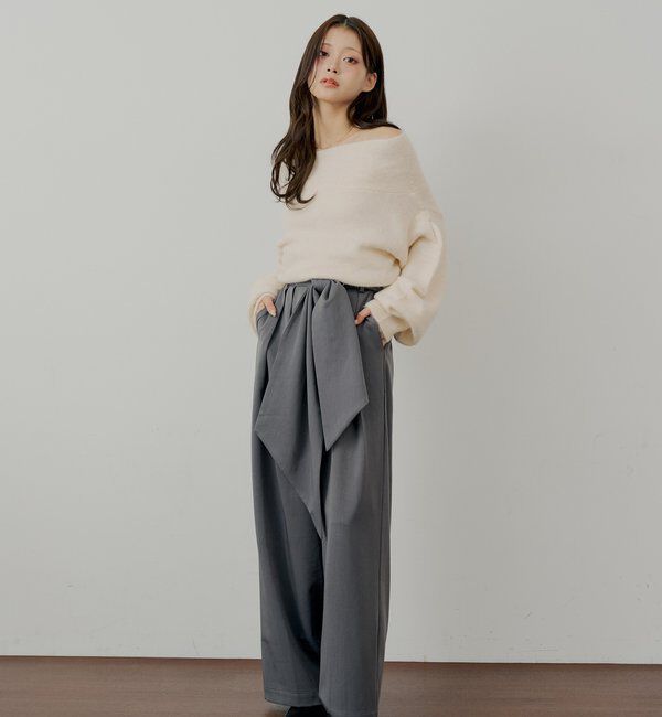  「【SALON by Chico】 BIGリボンスラックスロングパンツ」|チノ|