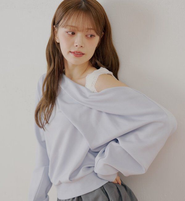  「ワンショル肩レーストップス」|Tシャツ・カットソー|