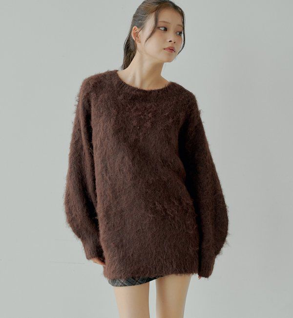  「2wayバックオープンベロアリボンルーズニット」|ニット・セーター|