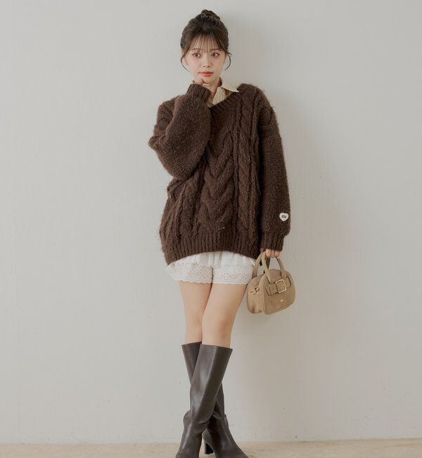  「ケーブルVルーズニットワンピース」|ワンピース|