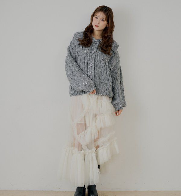  「スパンコールケーブルルーズカーディガン」|カーディガン|