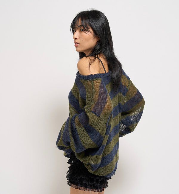  「ワイドボーダーメッシュニット」|ニット・セーター|