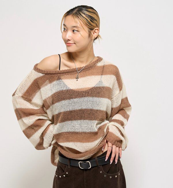  「ワイドボーダーメッシュニット」|ニット・セーター|