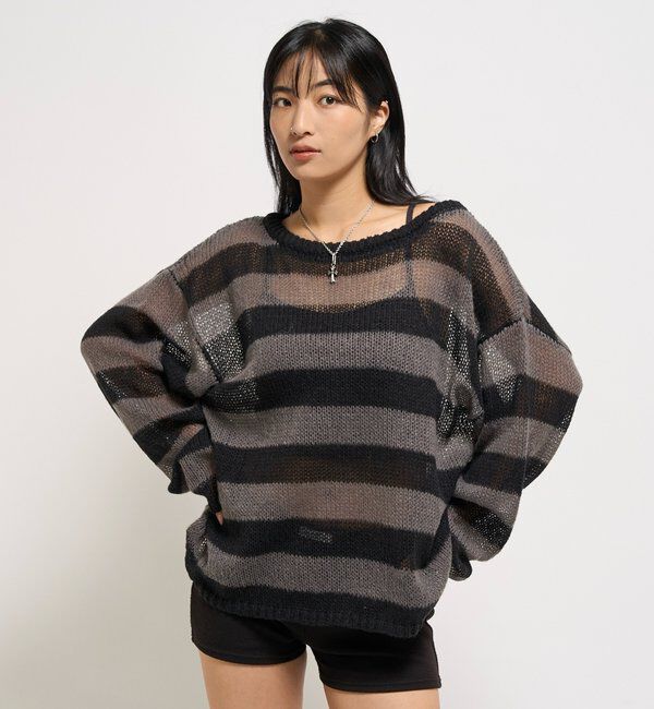  「ワイドボーダーメッシュニット」|ニット・セーター|
