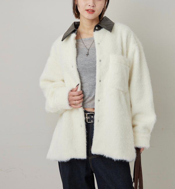  「襟切り替えシャギーシャツジャケット」|ブルゾン・スタジャン|