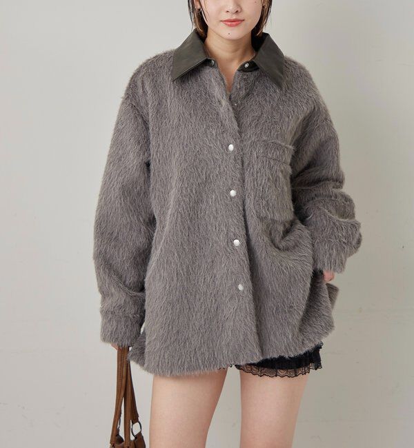  「襟切り替えシャギーシャツジャケット」|ブルゾン・スタジャン|