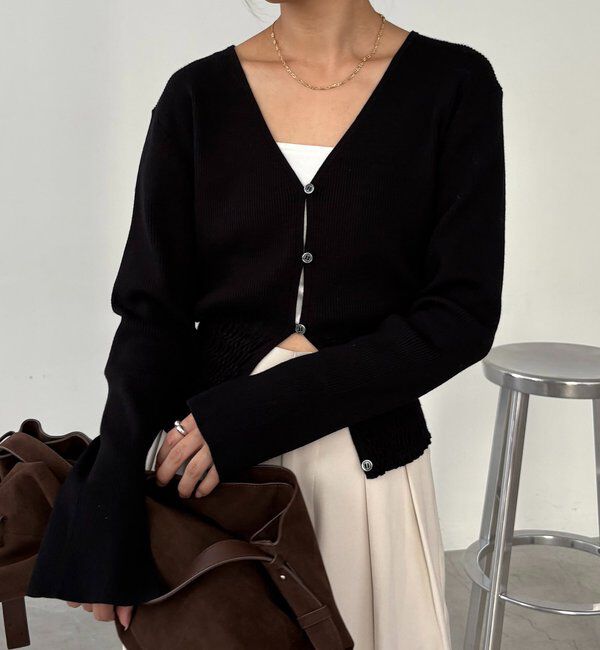  「【スタイルアップ効果◎】裾シャーリングリブカーディガン」|カーディガン|