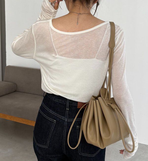  「【前後2WAY】テンセルウール袖ギャザーロンT」|Tシャツ・カットソー|