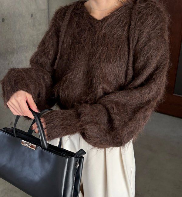  「シャギーニットフーディ」|ニット・セーター|ブラウン