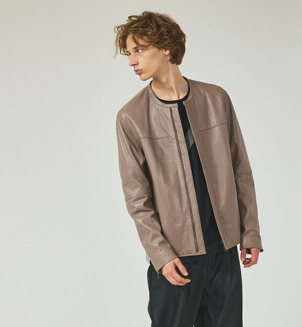 ABAHOUSE「【ナロウカラー】ラムレザー ブルゾン / シングルライダース」|その他|グレージュ
