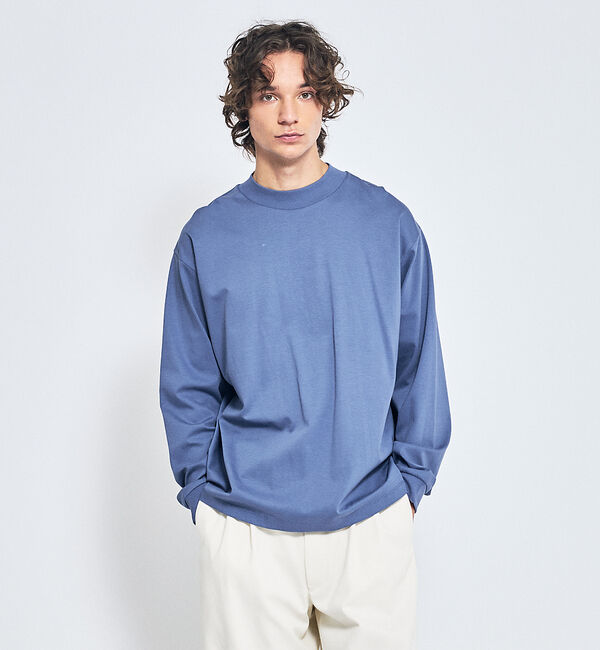 ABAHOUSE「シルケットポンチ モックネック ロンT / オーバーサイズ」|Tシャツ・カットソー|ブルーグレー
