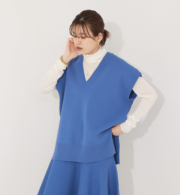 Rouge vif「【セットアップ対応】ニットロングベスト」|ベスト・ジレ|ブルー