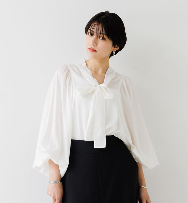 Rouge vif「とろみ素材 ギャザースリーブボウタイブラウス」|シャツ・ブラウス|
