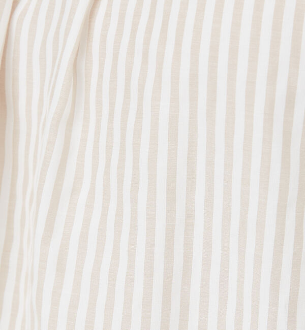 qualite「ストライプハイネックギャザーブラウス」|シャツ・ブラウス|