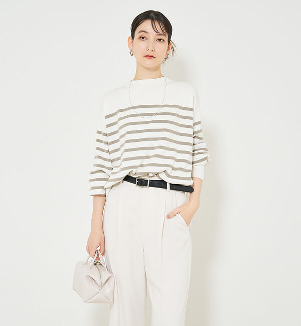 qualite「コットンストレッチハイネックニット」|ニット・セーター|グレージュ