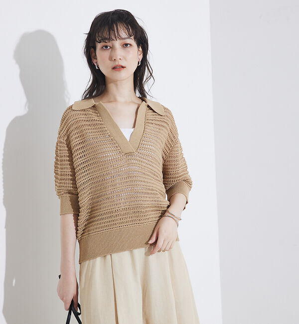 qualite「ガーターポロ襟ニット」|ニット・セーター|