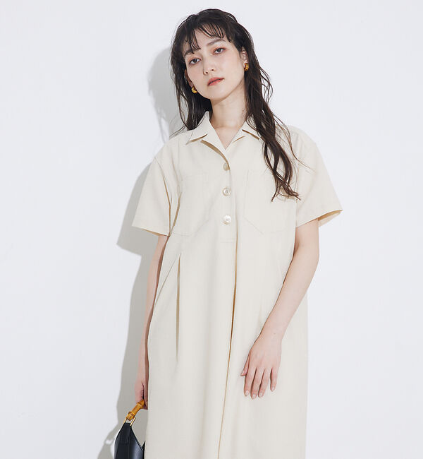 qualite「【接触冷感＆吸水速乾＆UV】シアサッカーシャツワンピース」|ワンピース|