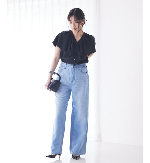 qualite「ラッフルカラーVネックブラウス」|シャツ・ブラウス|