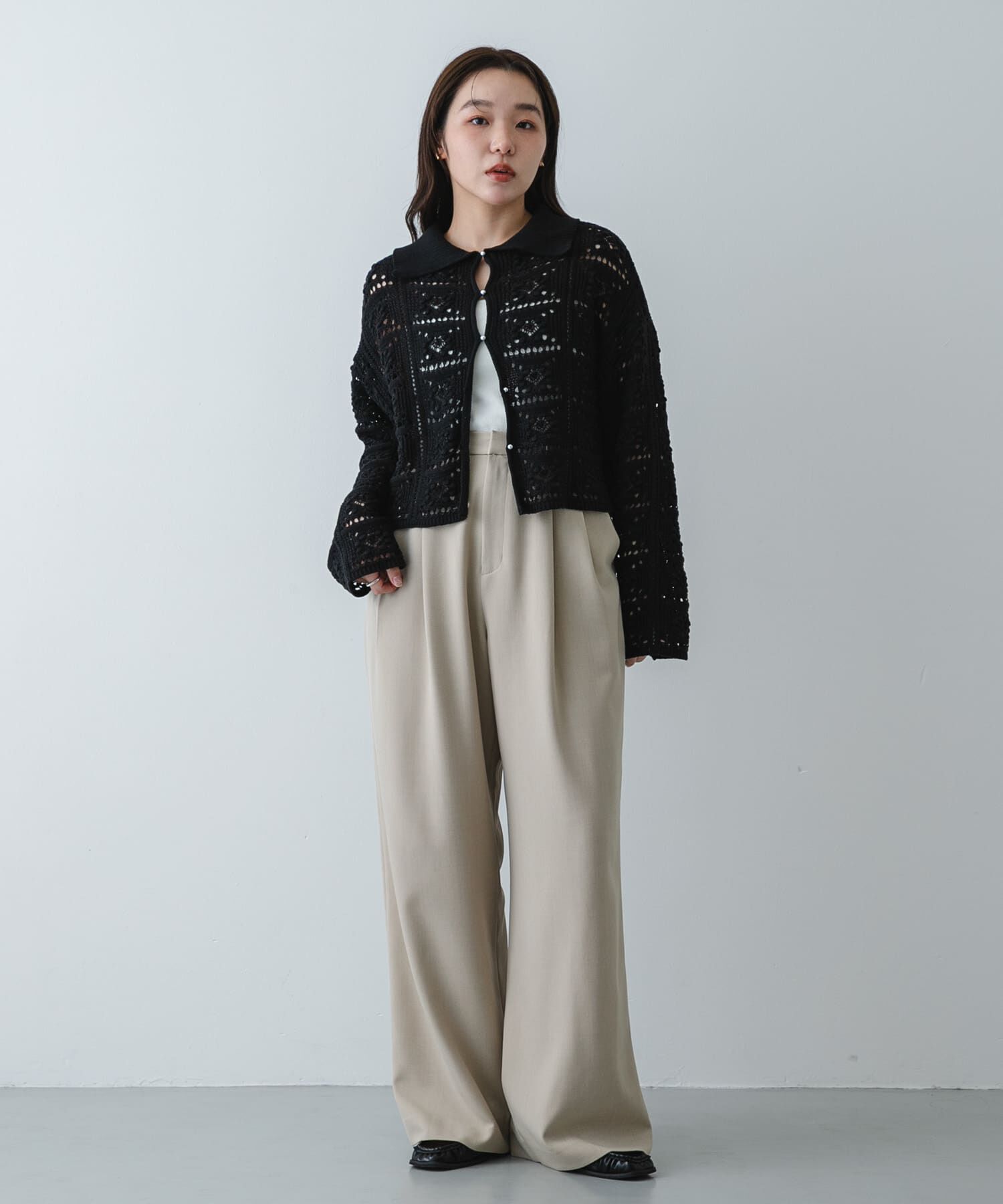 SENSE OF PLACE by URBAN RESEARCH「『洗濯可』レースアミエリツキニットカーディガン」|ニット・セーター|